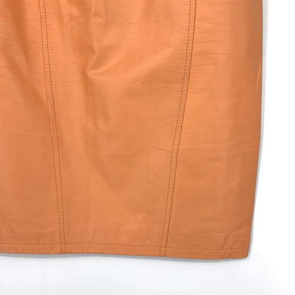 Chia Leather Pencil Skirt Womens 00 High Waist Orange Lined Vintage 90s Style - Picture 4 of 7